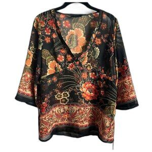 Vero Moda Sheer V-Neck Bohemian Floral Blouse size Large